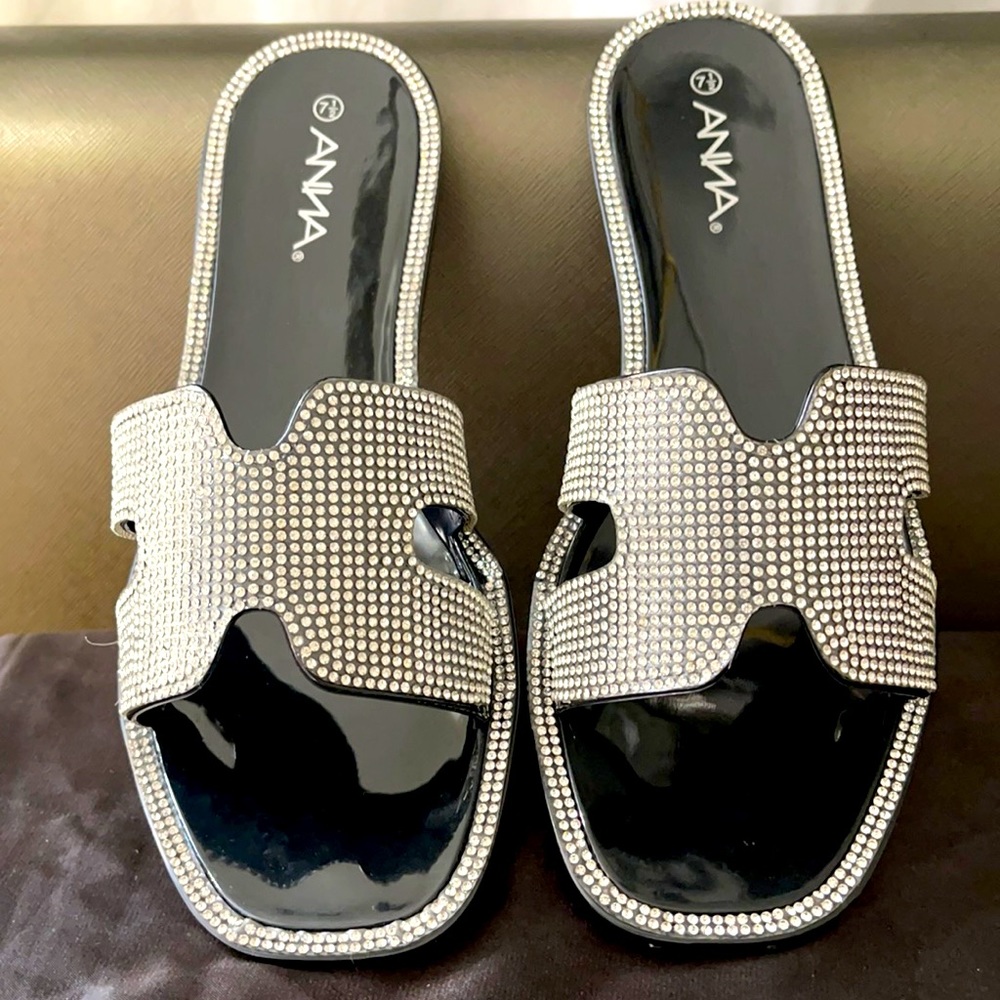 Rhinestone Black Jelly Flats
